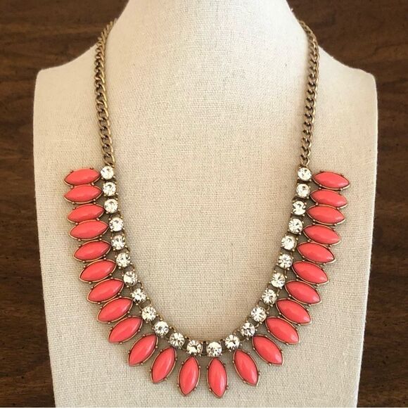 J.Crew | Coral Rhinestone Statement Necklace | 18” Adjustable - Picture 1 of 3